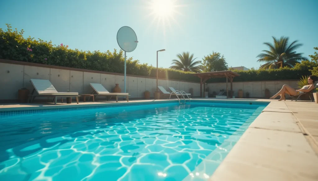 Guia de Manutenção da Bomba de Piscina: Resolva Problemas Comuns Pessoa feliz relaxando ao lado de uma piscina perfeitamente limpa e azul, o que demonstra os benefícios de uma rotina de manutenção preventiva da bomba.