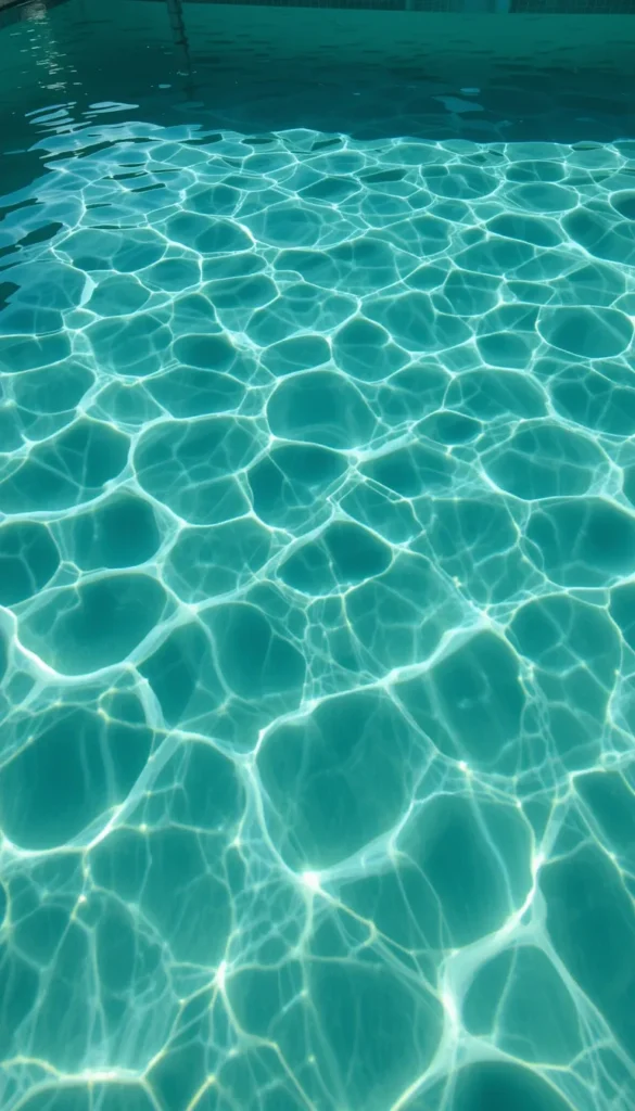 Uma piscina com água verde e turva antes do tratamento.